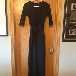 Navy blue, waffle print, belted jumpsuit